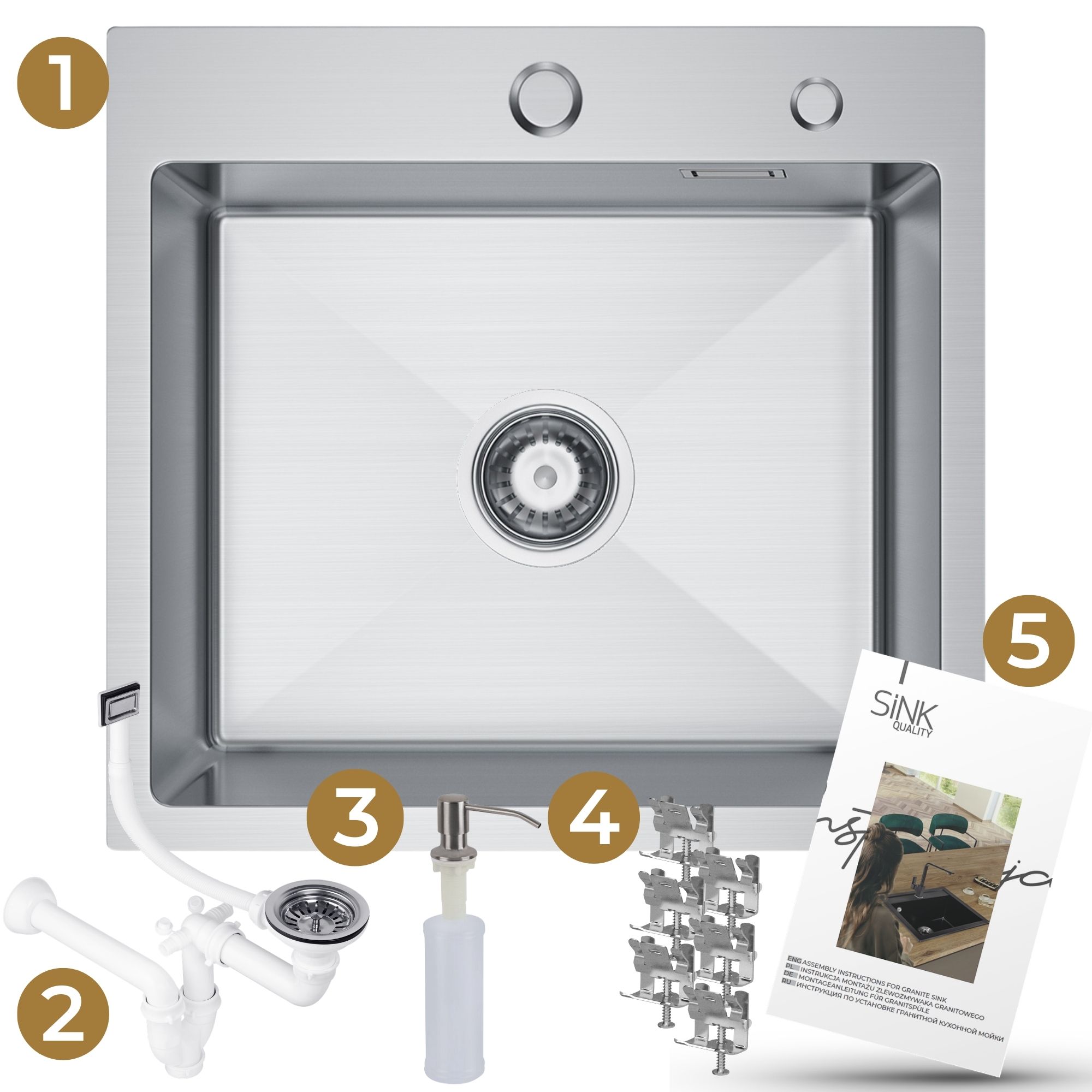 Zlew stalowy Steel SINK 50 NEW z elementami dołączonymi do zestawu